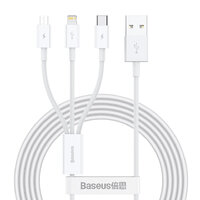 Baseus 3v1 nabíjací kábel s QC nabíjaním 1,5m biely