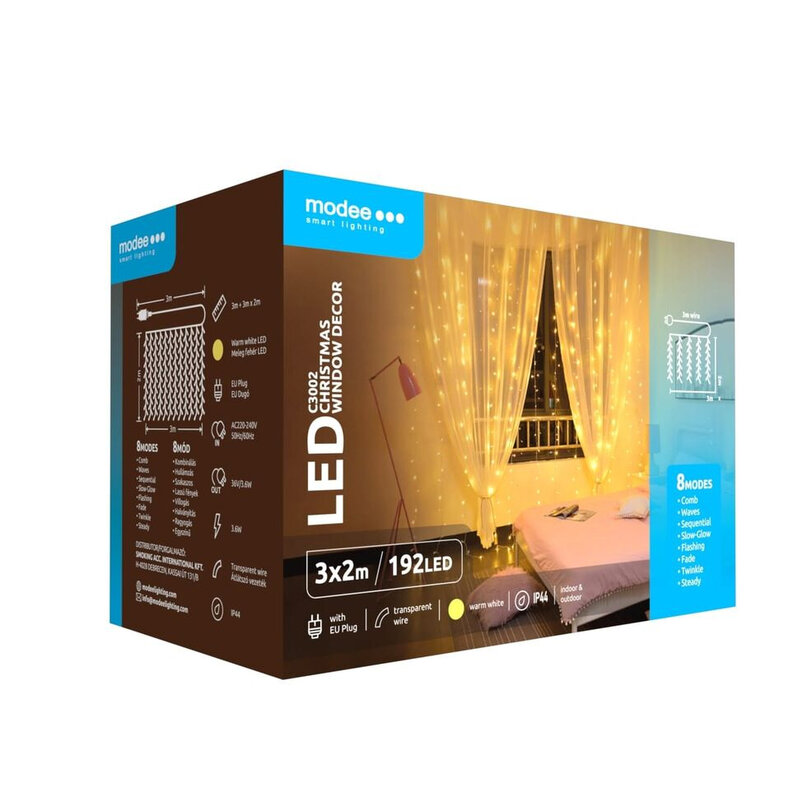 Modee Lighting LED záves 192 LED 3x2m teplá biela