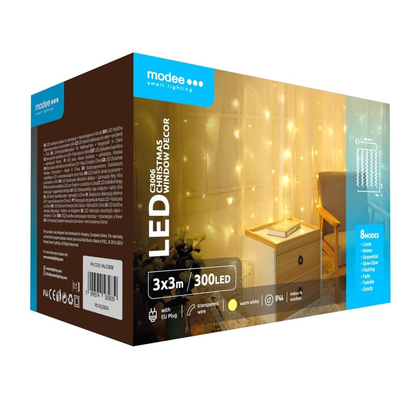 Modee Lighting LED záves 300 LED 3x3m teplá biela