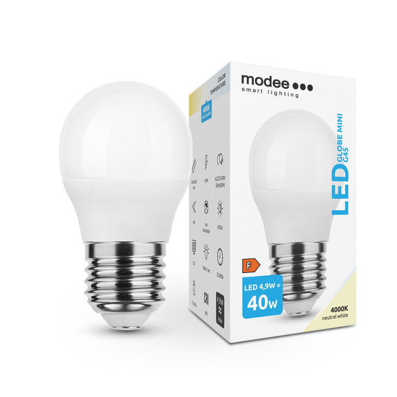 Modee Lighting LED žiarovka E27 4,9W 4000K MINI G45 (40W)