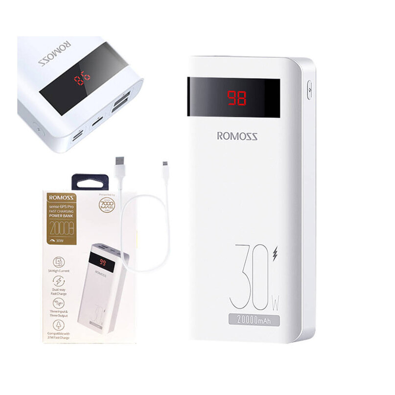 Power banka Romoss SENSE6PS 20000mAh, 30W biela