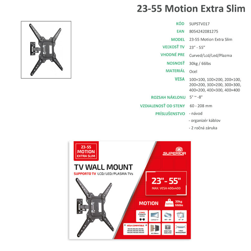 Superior držiak na TV 23-55“ Motion Extra Slim